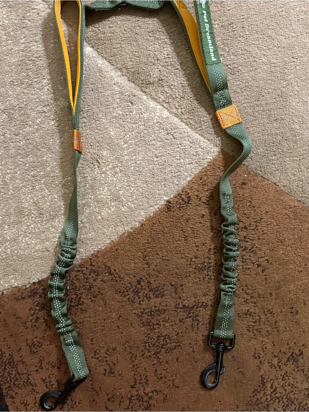 Olive Green & Orange Hands-Free Walk 2 Dogs Leash